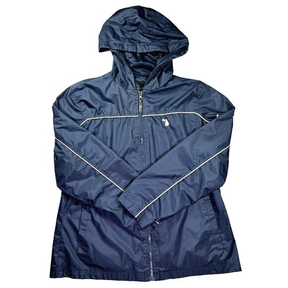 I5‎ Apparel Hooded Windbreaker Womens Large Blue Rain Outdoors Pockets Full Zip - Picture 1 of 13
